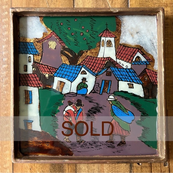 ***SOLD***
Vintage Folk Art Reverse Hand Painted Peruvian Village Scene - Picture 1 of 16